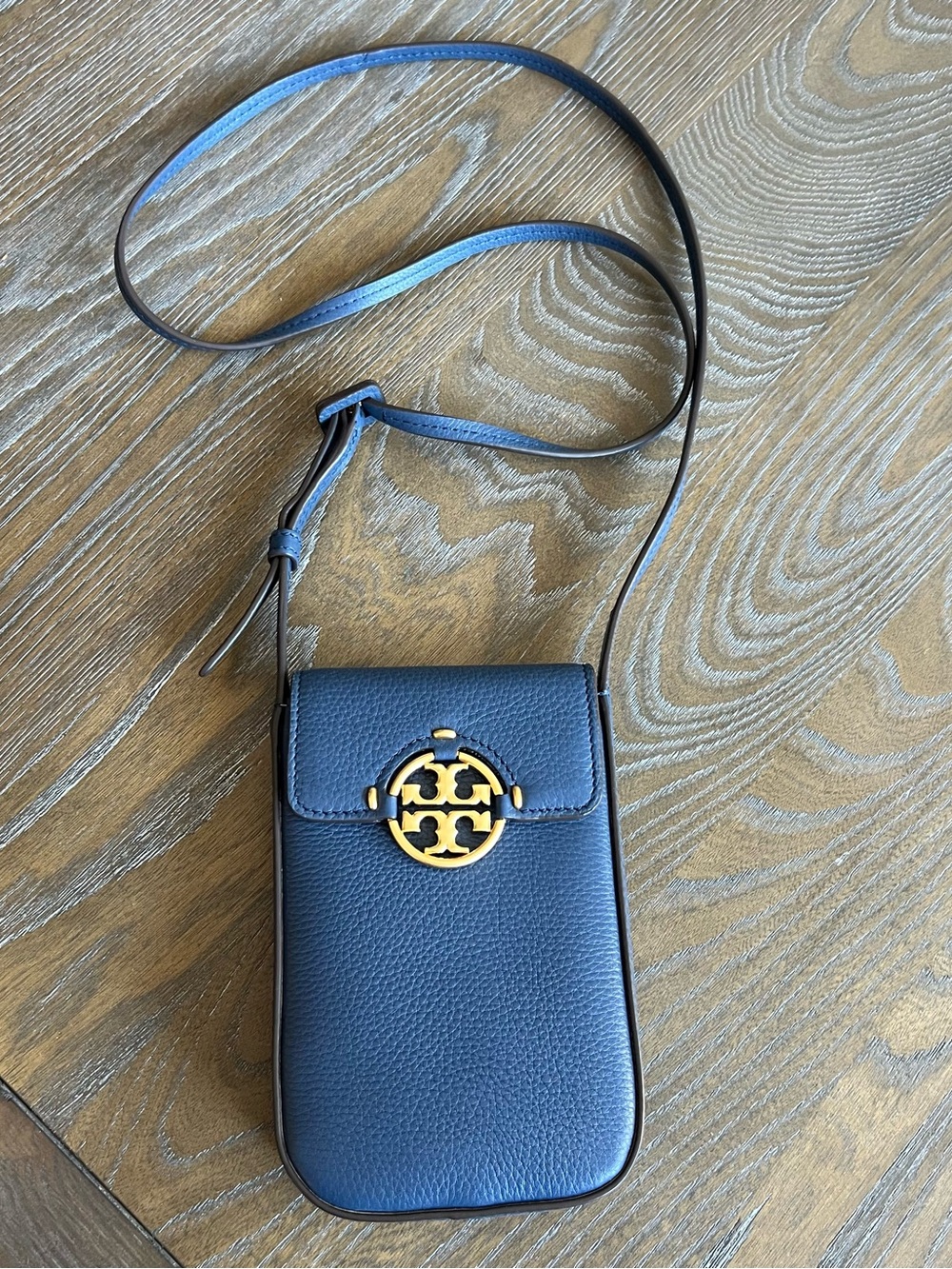 Tory Burch Miller Phone Crossbody Bag Pebble Leather - Blue / Gold